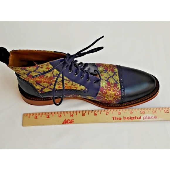 Taft Jacquard Kashmir Boots Men\'s EU 41 US 8.5 Blue Leather Wing Tip #J5348 main image 14